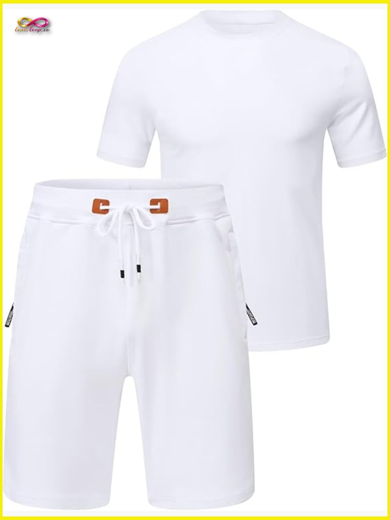 Men's 2 Piece Outfit Zipper Pocket Shorts And T-Shirt Sweatsuit Workout Set